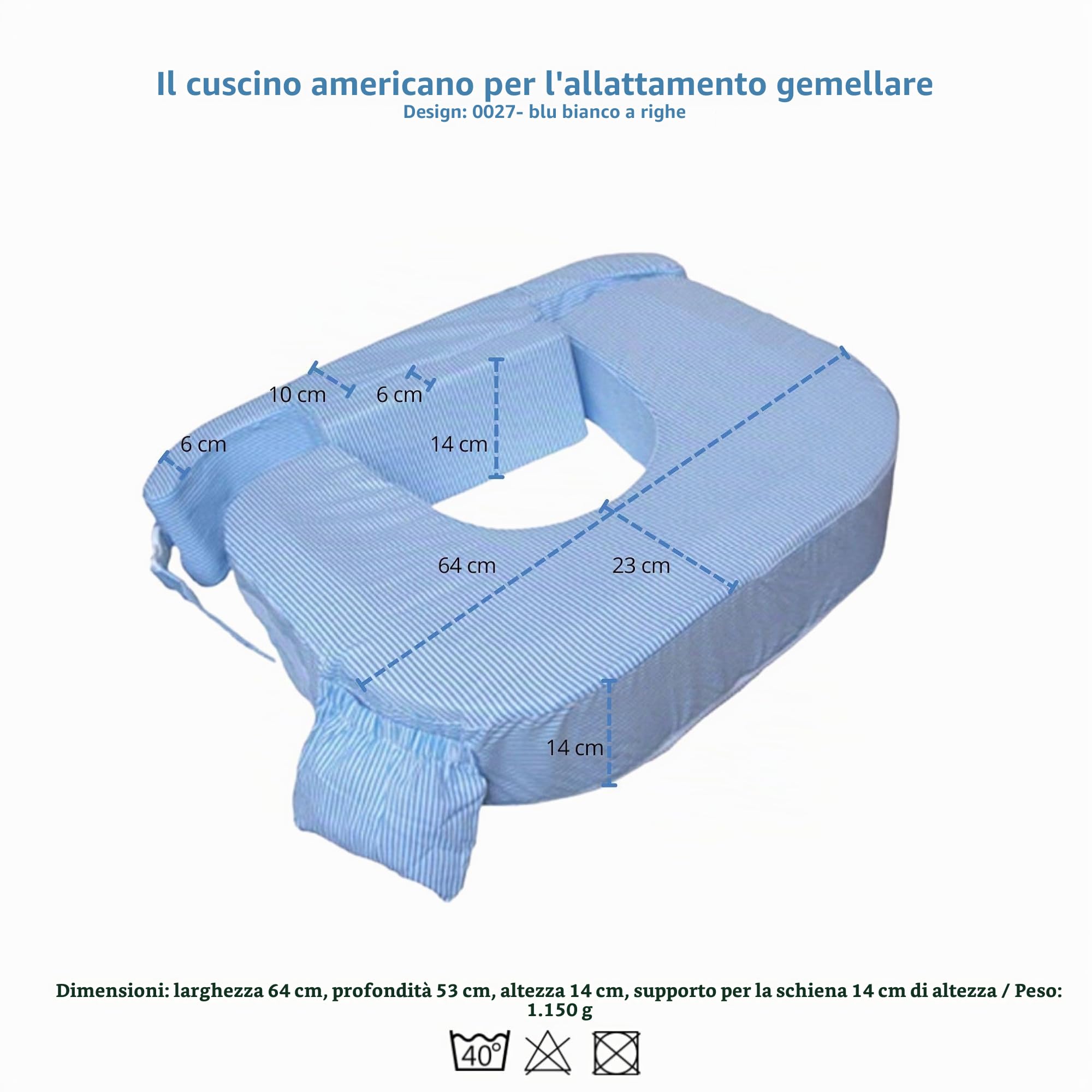 My Brest Friend 0027 baby wild - Cuscino americano per allattamento gemellare, design: blu a righe bianche