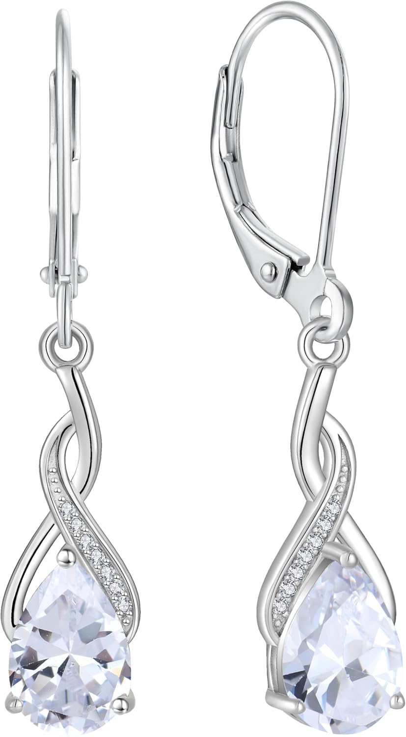 Leverback Earrings for Women Infinity Dangle Drop Earrings 925 Sterling Silver Cubic Zirconia Earrings Christmas Anniversary Jewelry for Her