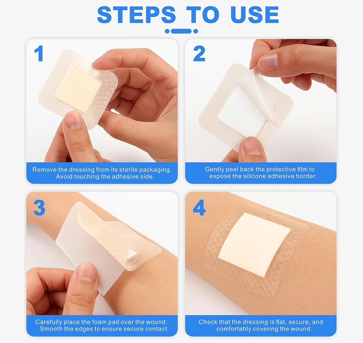 Silicone Foam Dressing 3x3 inches 10 Pack Advanced Exudate Control for Pressure Ulcers, Surgical Wounds & Diabetic Care Waterproof Wound Dressing First Aid Bandage for Wound Care - Image 7