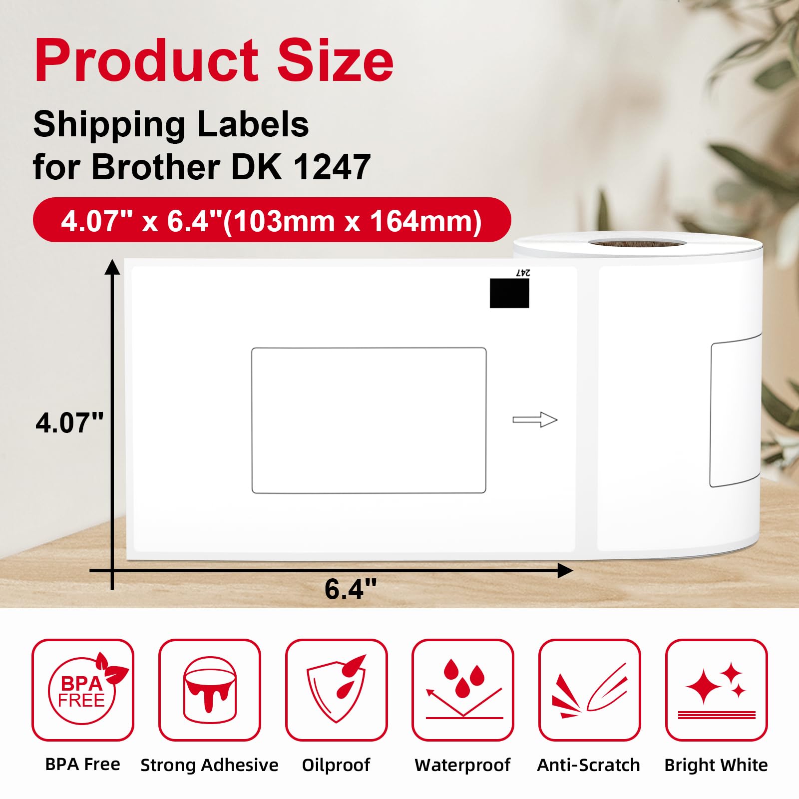 Misofuki Thermo-Etiketten, 10,3 x 16,3 cm, Ersatz für Brother-DK-1247, mit Brother-QL-1100, QL-1050, QL-1050N, QL-1060N, Drucker, 12 Rollen, 103 x 164 mm, gestanztes weißes Etikett mit 1 Rahmen, 2160