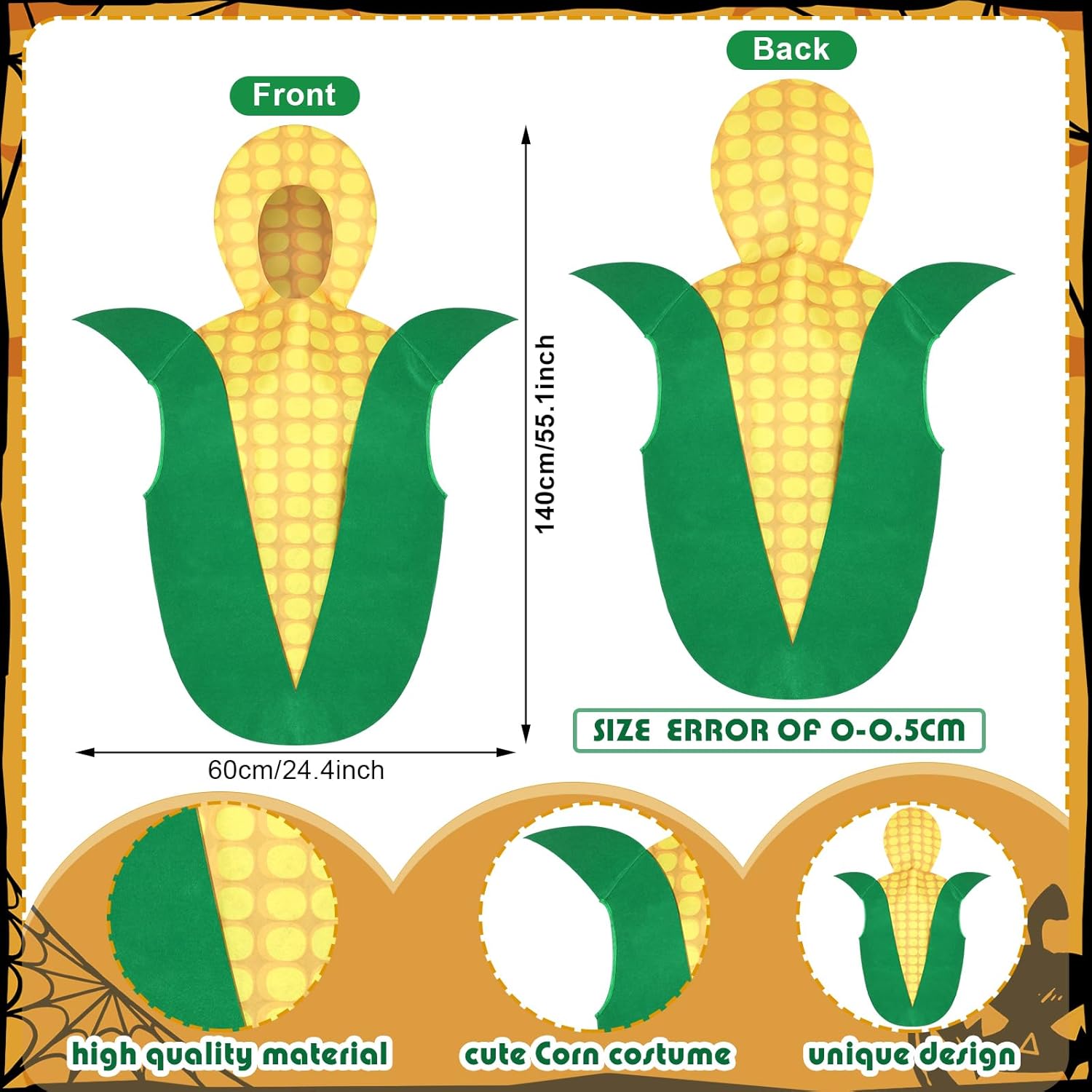 Halloween Corn Outfits Costume for Women Men Funny Corn Costume Cosplay Apparel Accessories for Halloween Party - Image 2