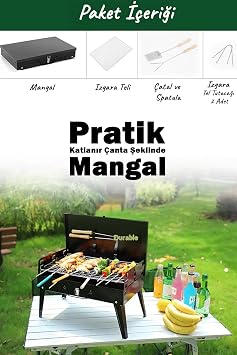 EFSANE KAMP Portatif Mangal, Çanta Tipi Katlanır Barbekü, Siyah, 46x27x47 cm, Kamp Piknik Bahçe için