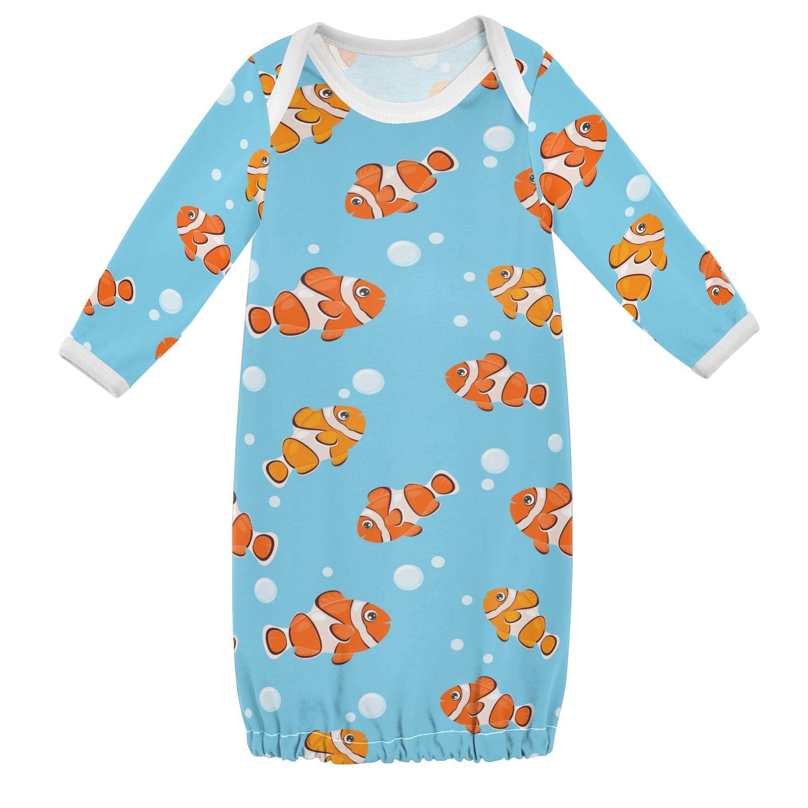 WIFIU Cartoon Clownfish Pattern Baby Girls Boys Sleeper Gown Cotton Nightgown Long Sleeve, Baby Nightdress Sleeping Clothes for Newborn 3-6 Months Multicolor