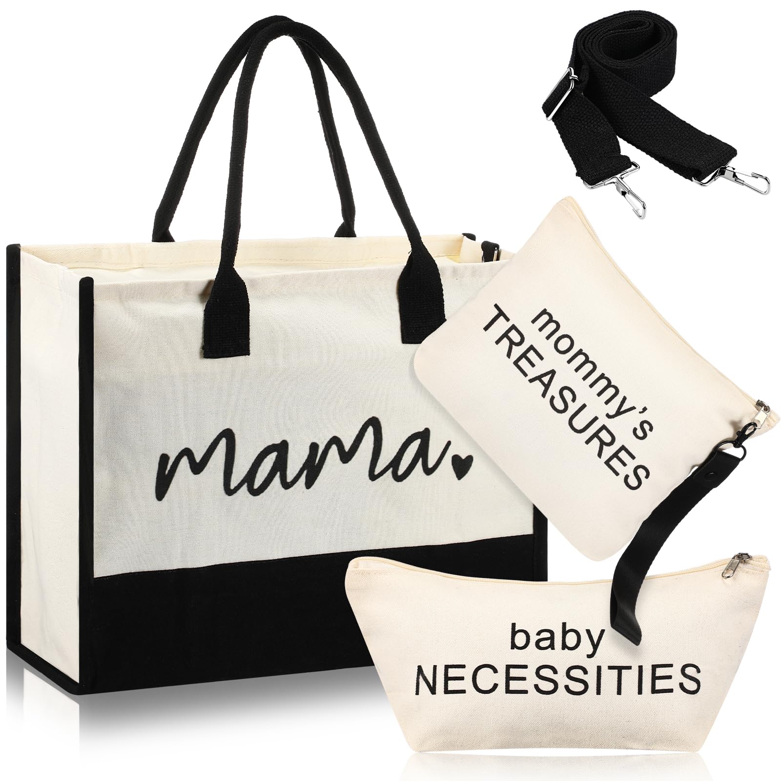 Silkfly3 Pcs Mama Canvas Tote Bag with Zipper Black Mama Hospital Gifts Momlife Tote Bag Mothers Day Gifts for New Mom Pregnant Women Labor and Delivery Hospital Shopping Beach Travel