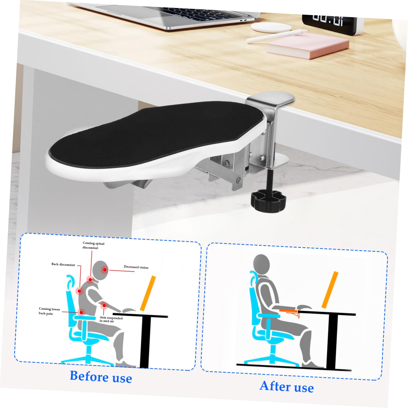 Poggiabraccio da Scrivania Pieghevole in Abs e Ferro Bianco | Uso Ergonomico per Postazioni e Setup Gaming, Design Ribaltabile, Supporto per Gomito Confortevole
