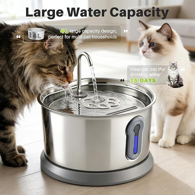 Fuente de Agua para Gatos Acero Inoxidable 4L con App y Batería miniatura 5