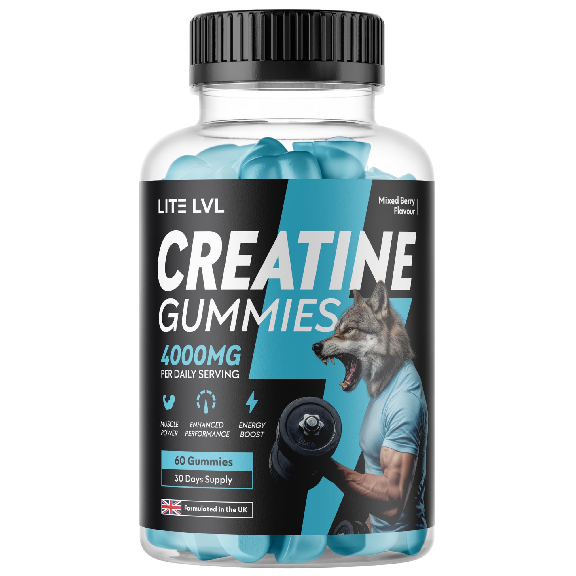 Creatine Gummies 4000mg | 60 Mixed Berry Flavoured Gummies | Creatine Monohydrate Supplement for Muscle Strength & Performance | Vegan-Friendly | 30 Day Supply | Packaging May Vary
