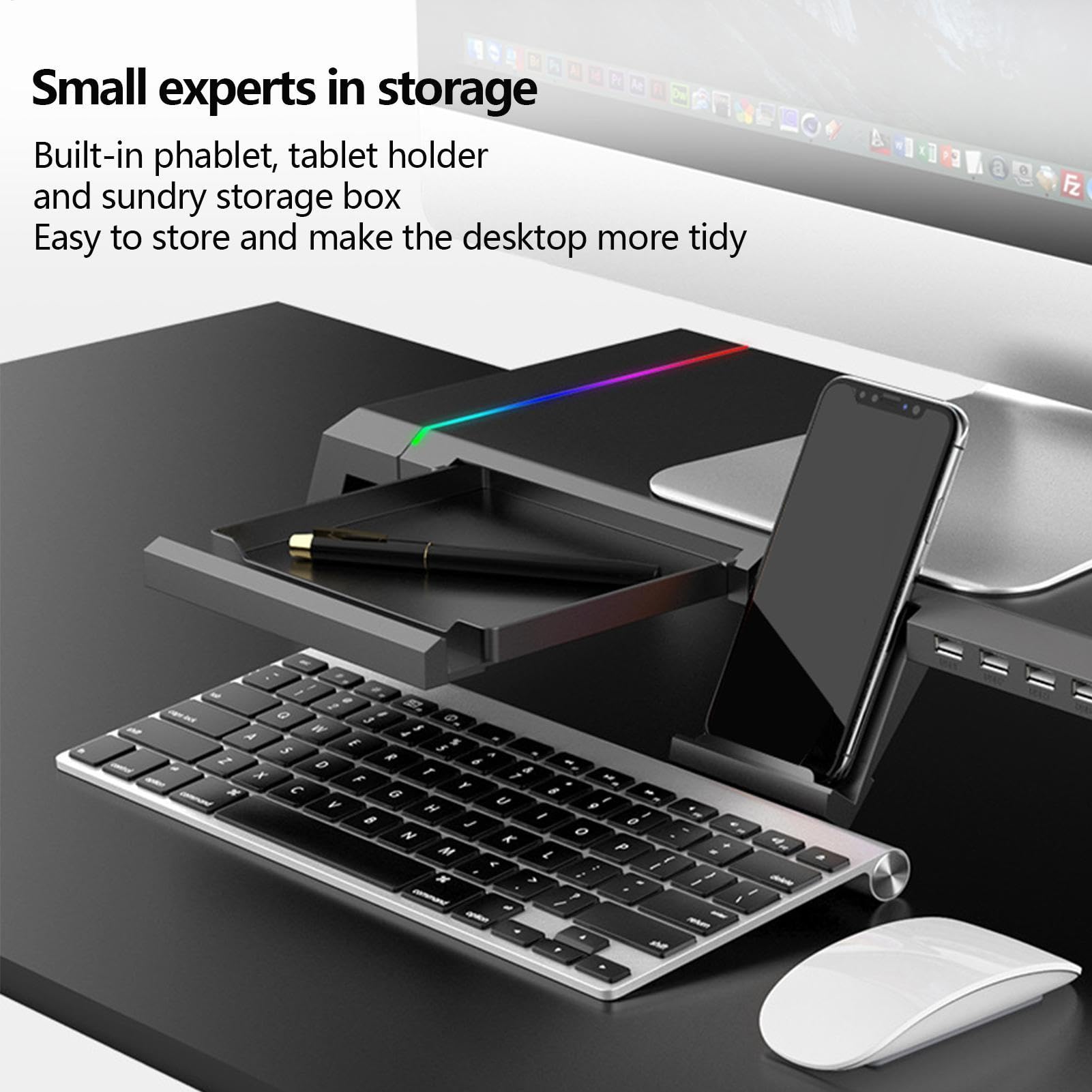 Générique Supporto monitor - Organizzatore da scrivania per monitor del | computer - Supporto per computer portatile per stampante PC pieghevole leggero RGB con 4 porte Hub USB3.0, 9 modalità di