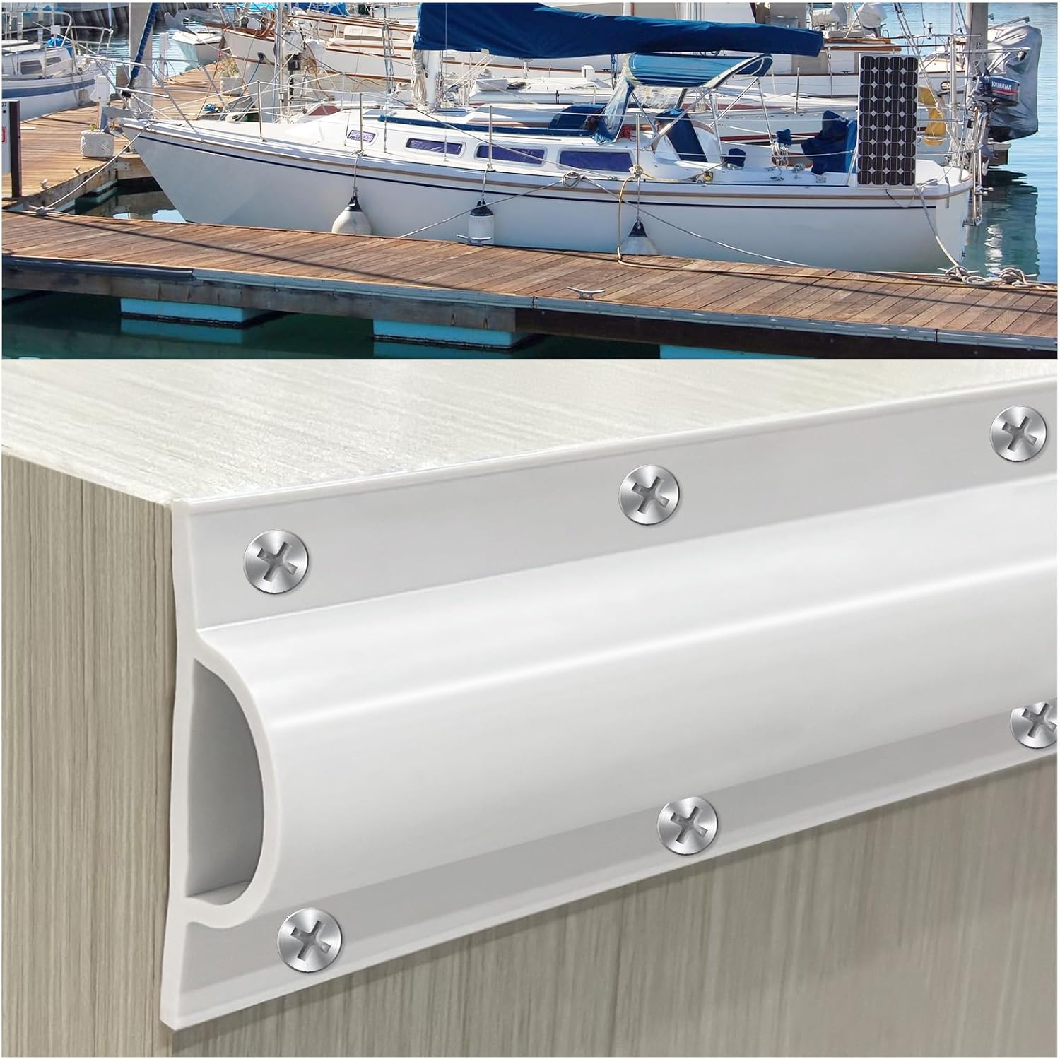 10 Pack Commercial Grade Double Molded Dock Edging White Side Gard, 20 Feet Dock Guard with Heavy Wall Sections for Greater Protection – Commercial Grade Double Molded Material (White)