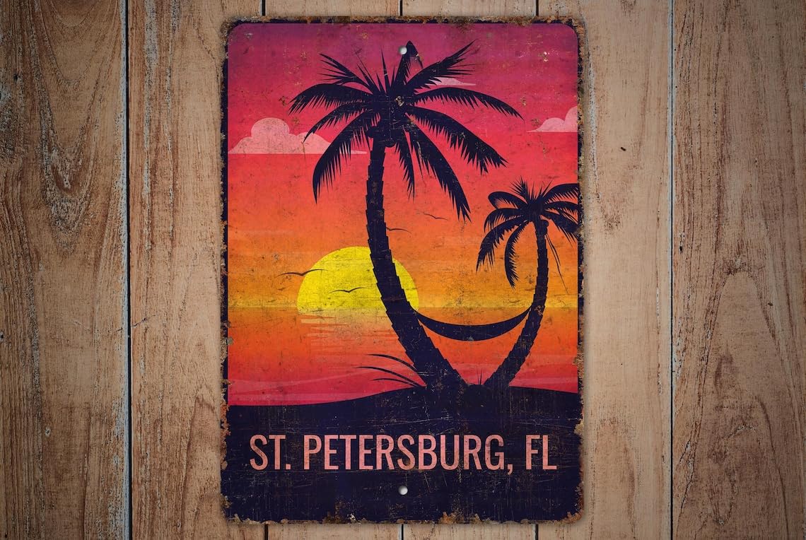 Yaasimoule Metal St. Petersburg Fl Sign - St. Petersburg Florida - Beach Sign - Beach Decor Signs Signs & Plaques Home Decor 12X8 Inch/30X20cm