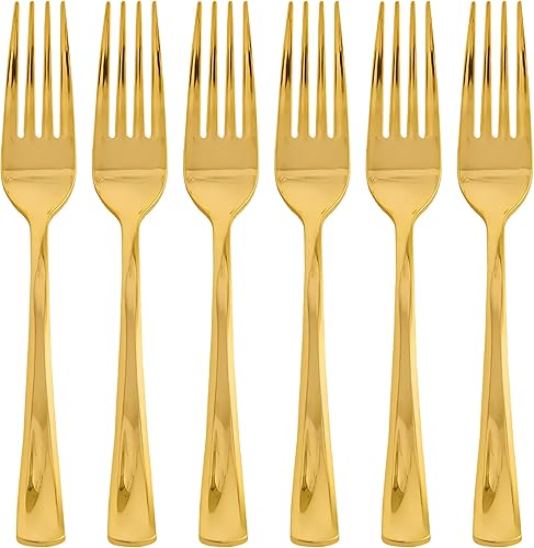 Kaya Tenedores de plástico dorado metálico brillante (paquete de 24)  Tenedores de ensalada desechables, cubiertos de primera calidad y suministros
