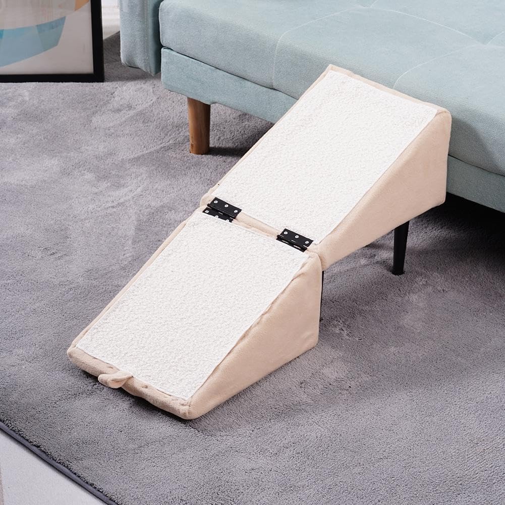 Color beige Dog Ramp for Couch, 2-in-1 Convertible Wooden Home Step Stool Dog Ramp Stairs, Doggie Ramp for Dogs Cats Or Pets Footrest