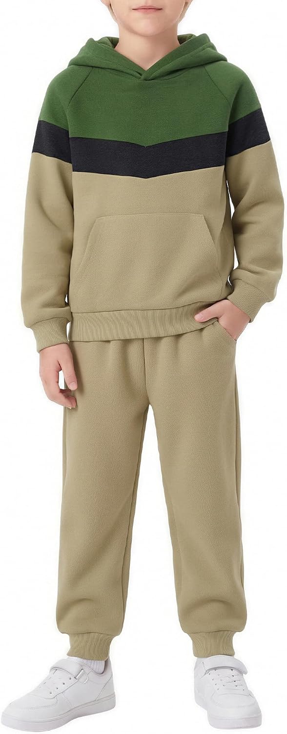 Boys Clothes Color Block Hoodie and Sweatpants Outfits Set 5-14Y