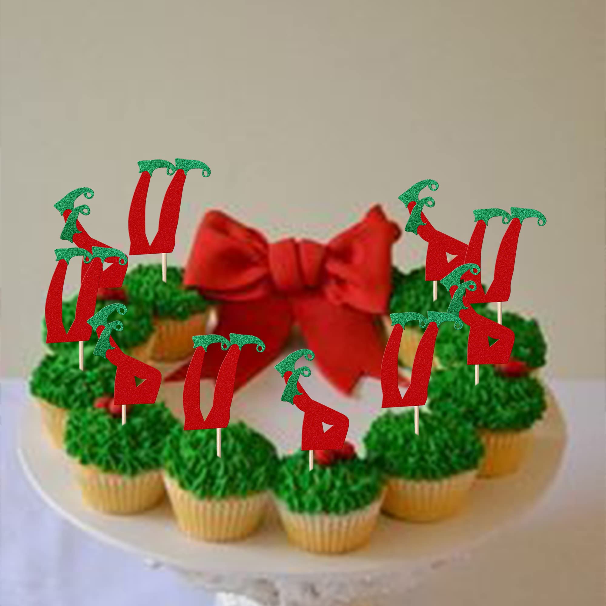 Xsstarmi 24 Pack Christmas Cupcake Toppers Glitter Merry Christmas Elf Legs Cupcake Picks for Elf Feet Winter Elves Theme New Year Holiday Baby Shower Party Cake Decoration Supplies - Image 4