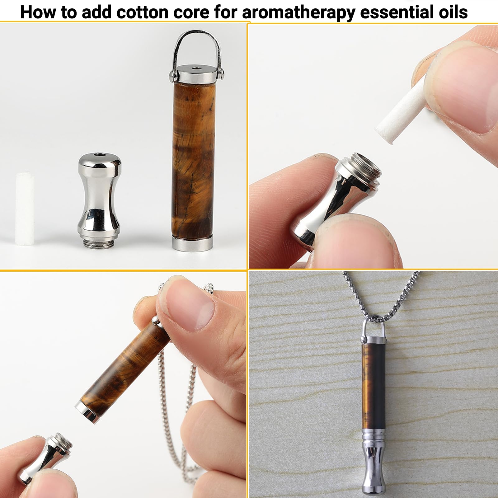Collar de Respiración con Piedra de Ojo de Tigre y Aromaterapia Cadena de Acero Inoxidable de 70cm Herramienta de Meditación Atención Plena para Calmar,Ayudar a Dormir y Aliviar la Ansiedad el Estrés