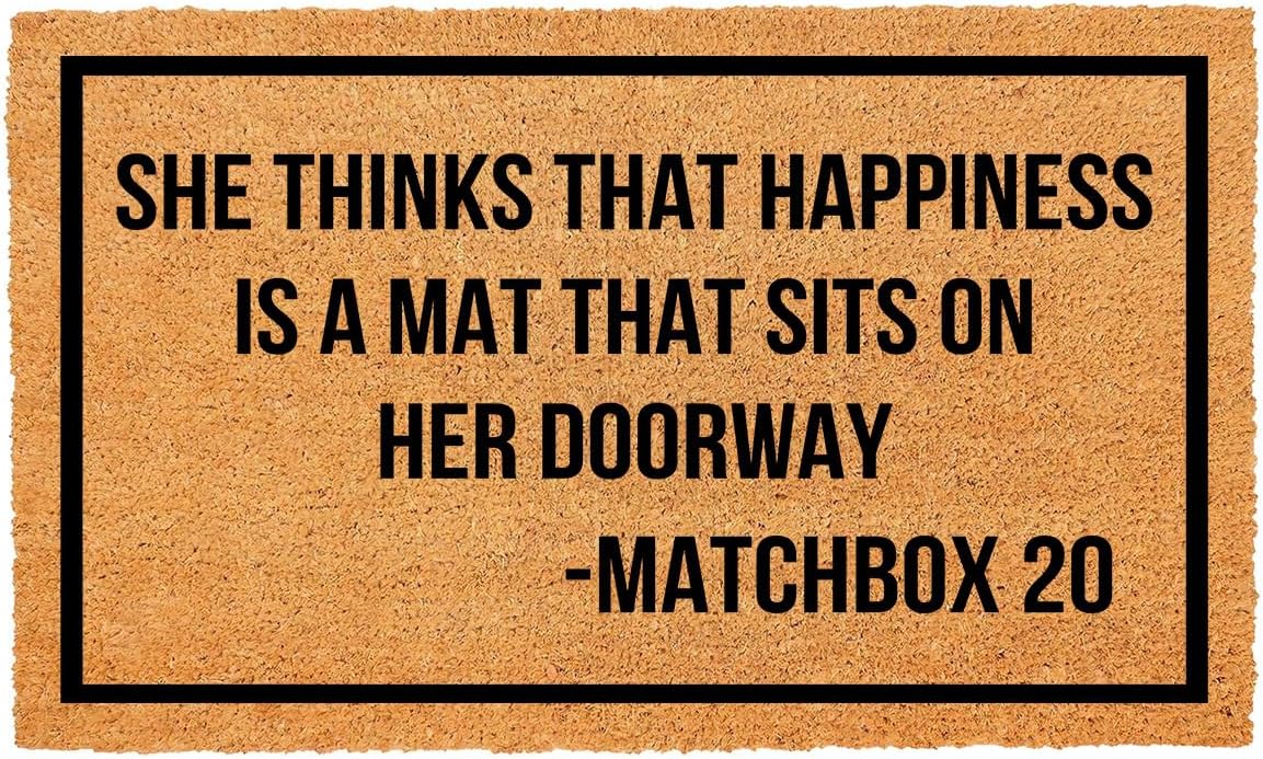 Funny Coir Doormat She Thinks Happiness is a Mat Heavy-Duty Non-Slip Outdoor Welcome Mat Medium(30x17.7)