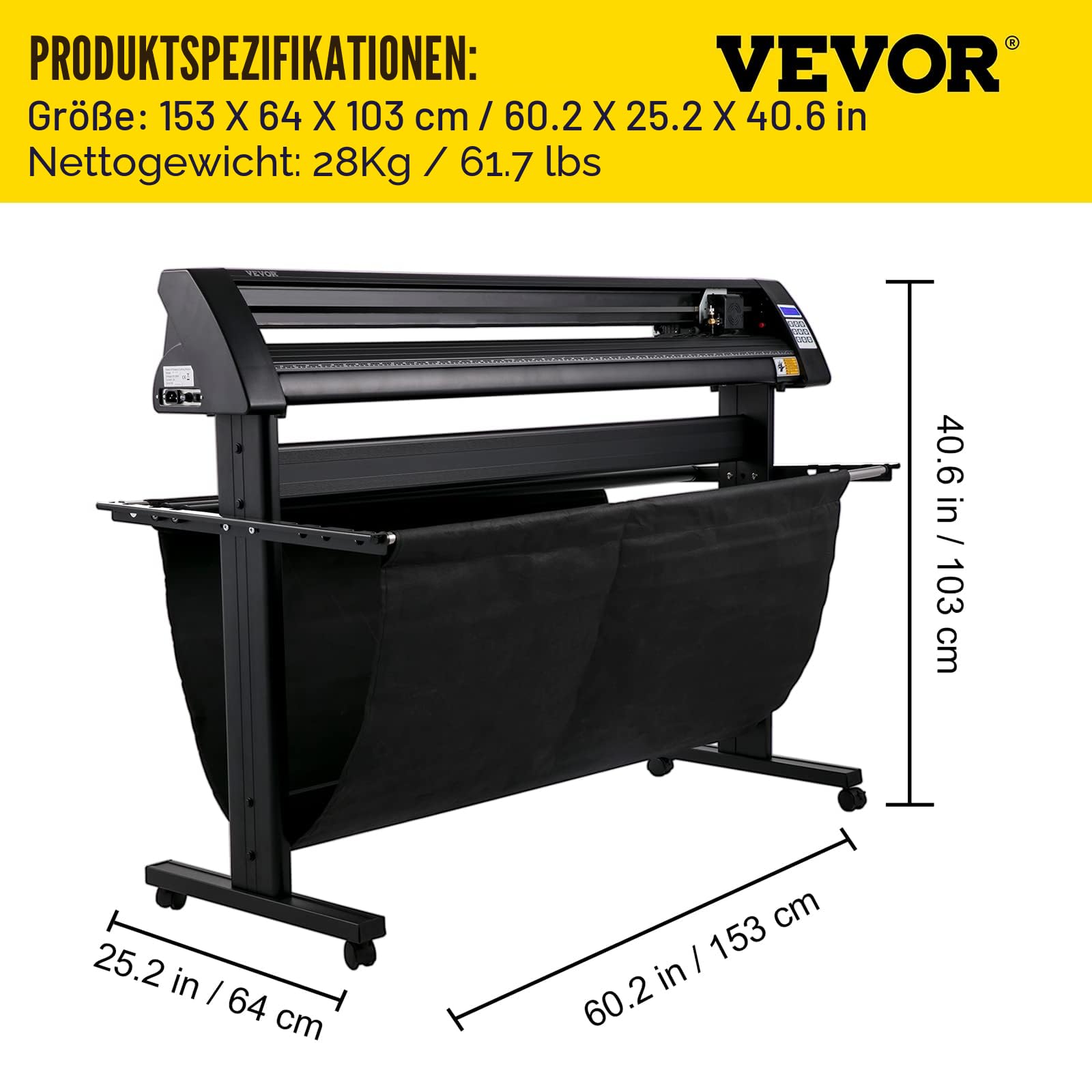VEVOR Vinyl Schneideplotter Max. Papiereinzug 1350 mm, Folienschneider Max. Schnittbreite 1260 mm, Plotter Schnittgeschwindigkeit 800 mm/s, Halbautomatisch, Signmaster, Windoskompatibel, LCD-Anzeige
