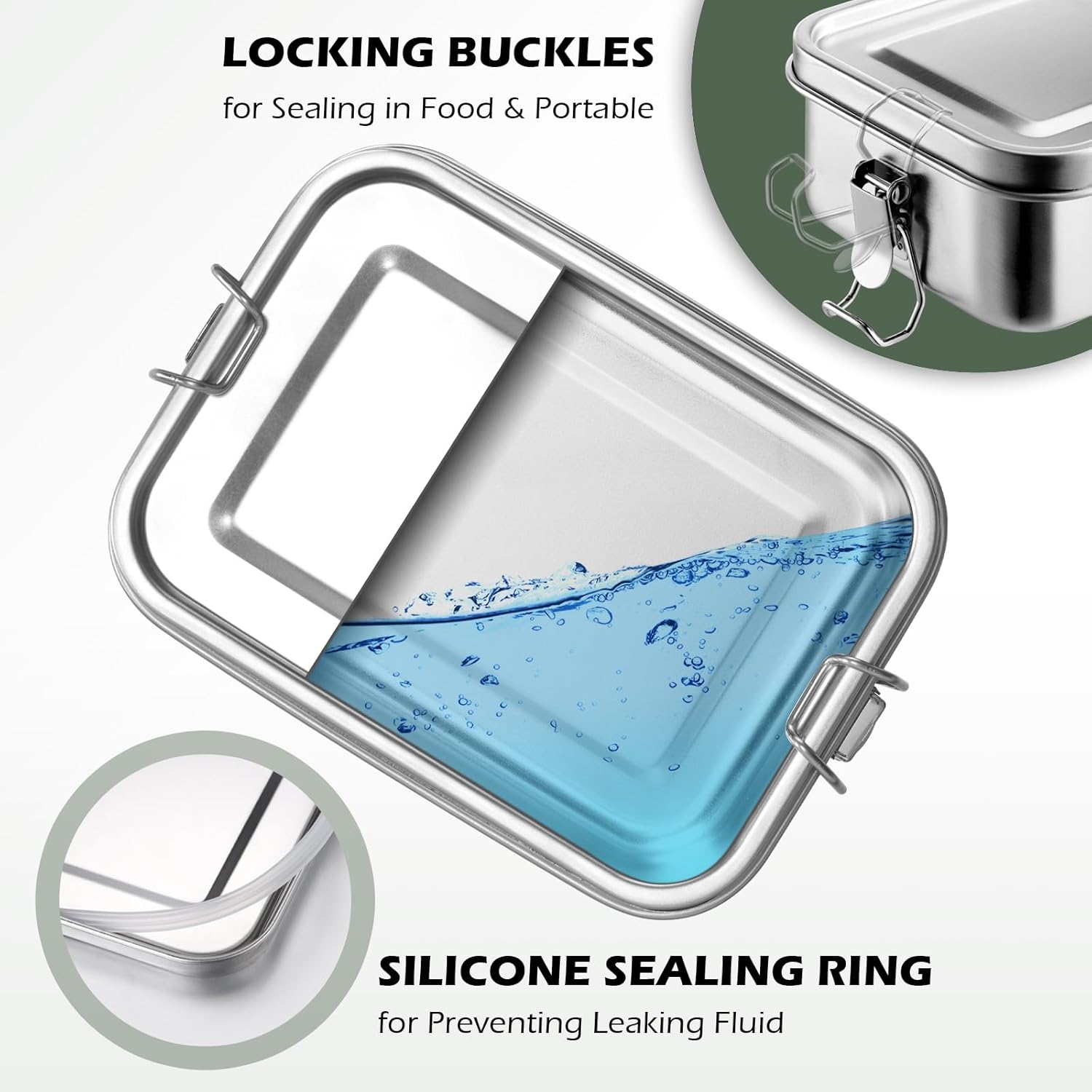 Leonyo 28oz Bento Box, 18/10 Stainless Steel Bento Lunch Box with 2 Dividers, 850ml Small Leak-Proof Food Snack Containers for Sandwich, Dishwasher Safe, Oven Safe Except for Lid - Image 3