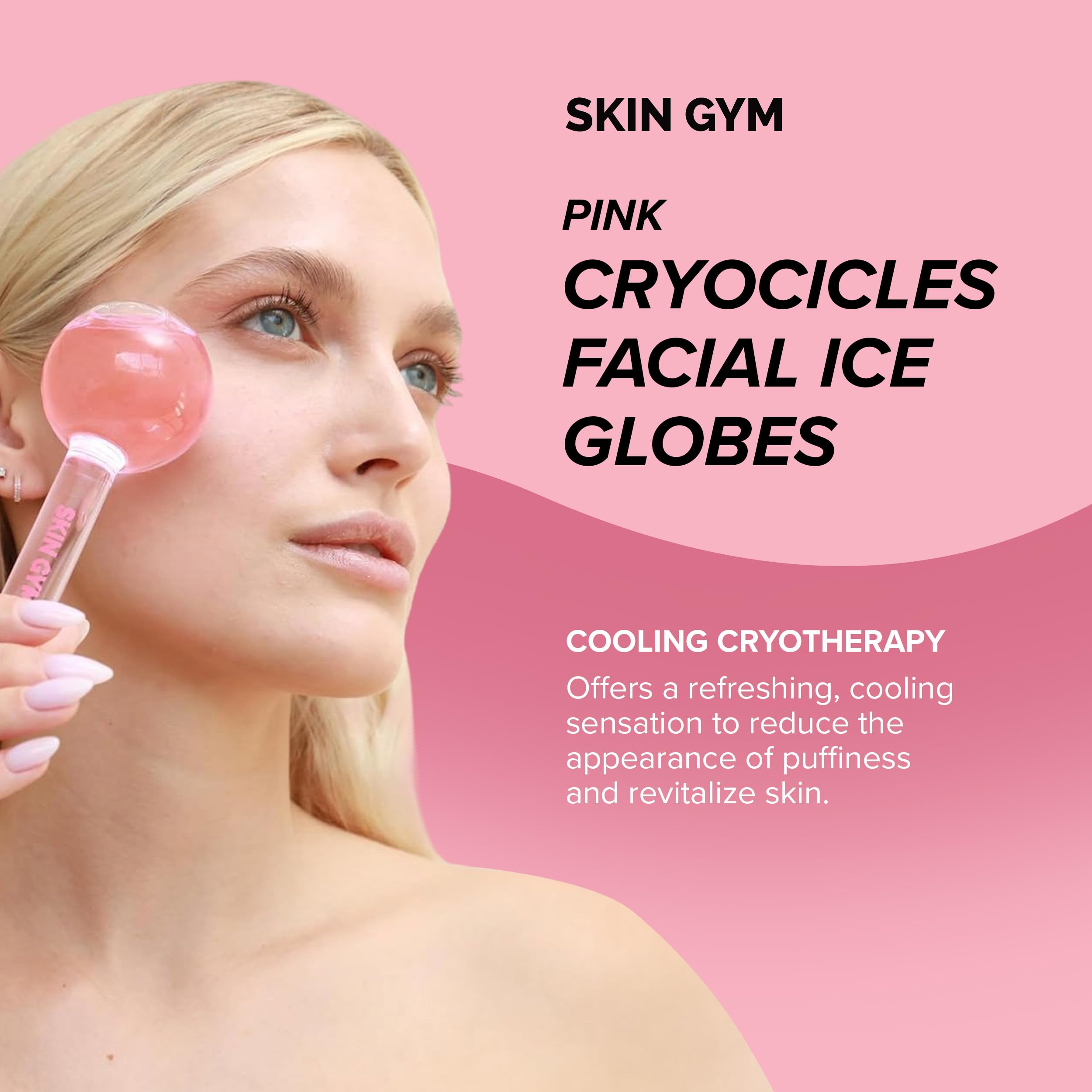 Skin Gym Ice Globe Beauty Balls, Pink Liquid Cryocicles, Cooling Face Roller for Smooth Skin & Enhanced Glow