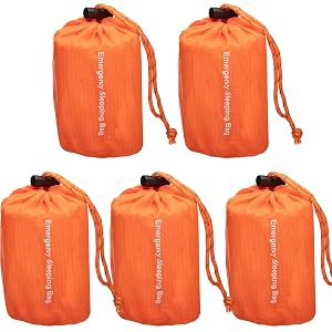 NovaMedic Emergency Sleeping Bag 5 Pack 84x36 Thermal Mylar Survival Bivy Sack Waterproof Lightweight Compact Emergency Blanket for