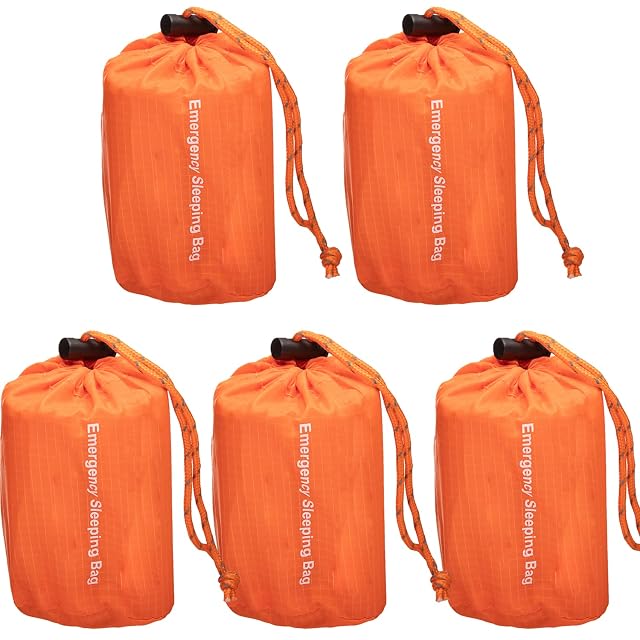 NovaMedic Emergency Sleeping Bag 5 Pack 84x36 Thermal Mylar Survival Bivy Sack Waterproof Lightweight Compact Emergency Blanket for