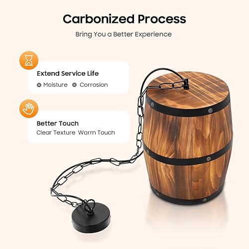 Miniatura 4 de Candelabro rústico de madera con barril de vino, con certificación UL, lámpara colgante vintage con cadena ajustable (3.9-35.4 in), enchufe E26 para