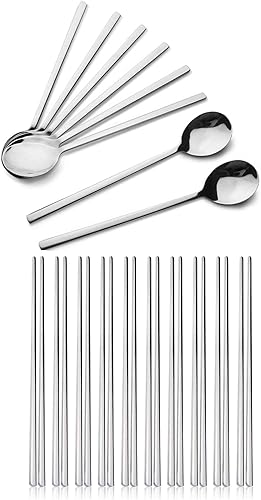8 cucharas coreanas de acero inoxidable + 10 pares de palillos de acero inoxidable