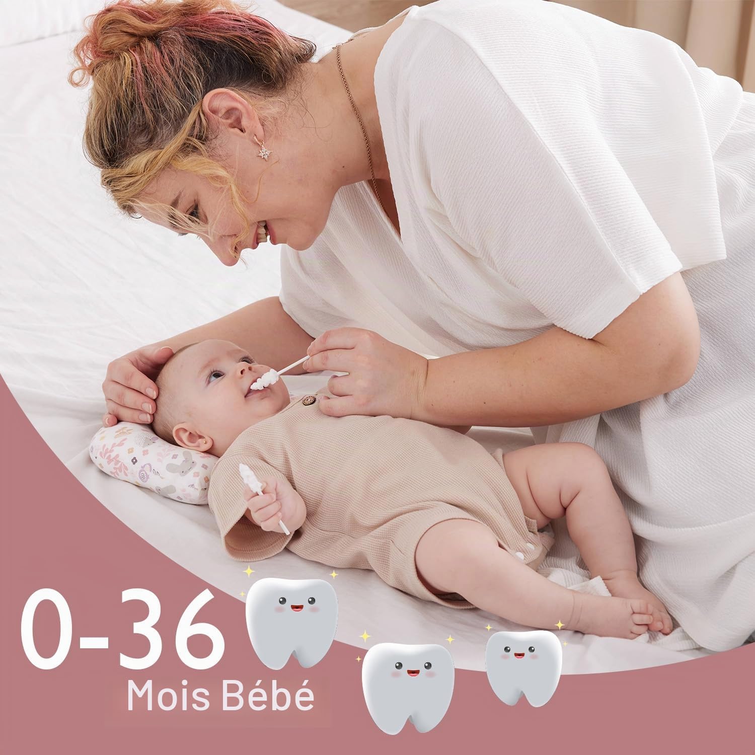 Momcozy Lot de 40 gazes nettoyantes pour langue de bébé, brosse à dents jetable, brosse à dents pour tout-petits, brosse à dents pour bébé, brosse à dents pour bébé