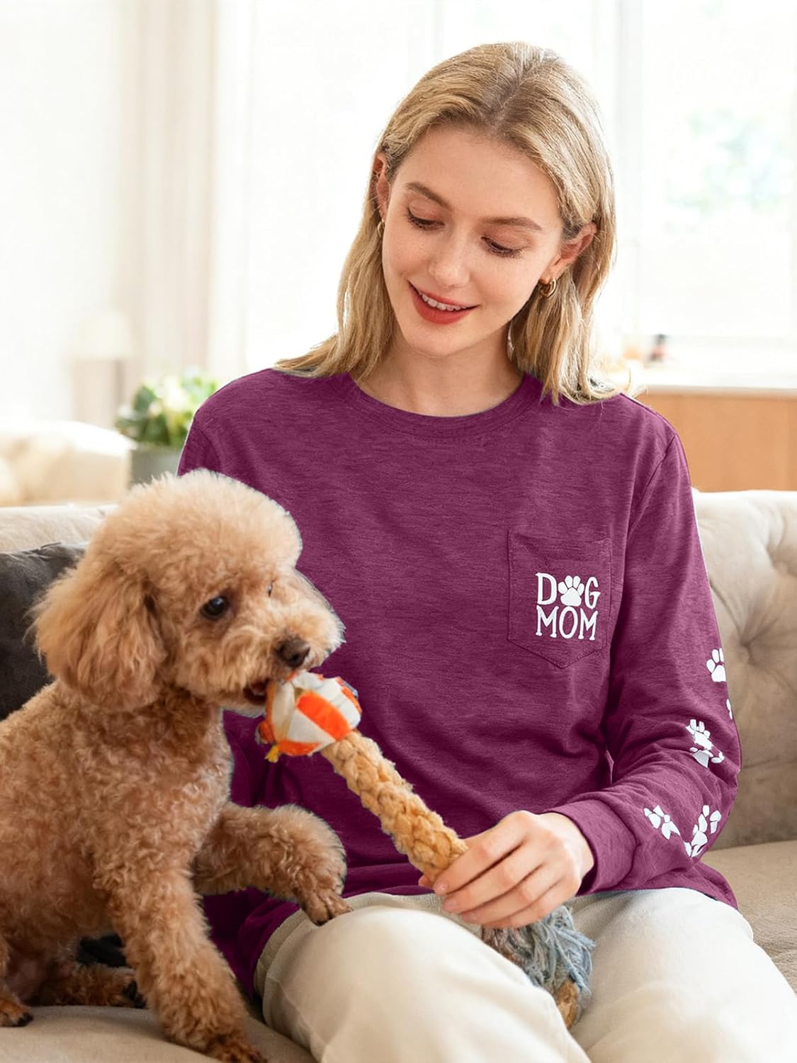 Women Dog Paw Shirt Paw Print Shirts Patch Pocket Casual Long Sleeve Shirt - Image 4