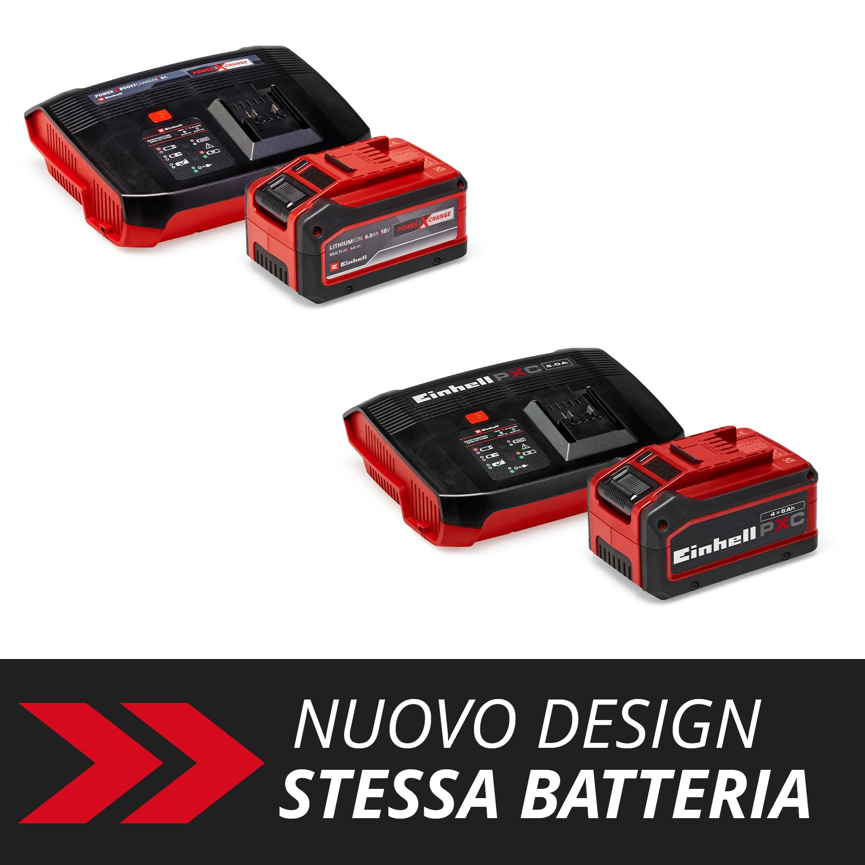 Original Einhell Starter Kit, batteria da 4-6 Ah e caricabatterie Boostcharger Power X-Change (ioni di litio, 18 V, tempo di ricarica di 60 minuti, compatibile con tutti gli apparecchi Power X-Change)