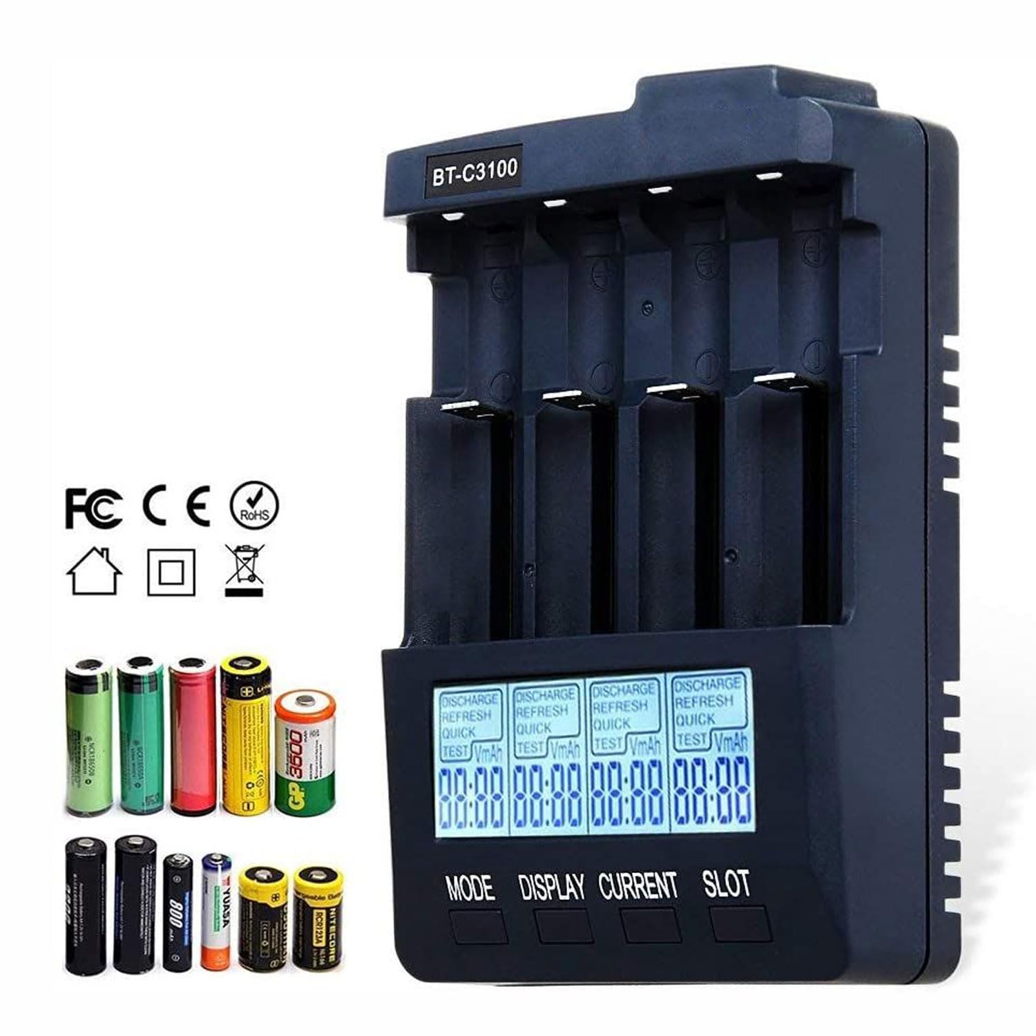 Le nouveau chargeur numérique intelligent BT-C3100 V2.2 à 4 fentes AA/AAA LCD avec prise UK