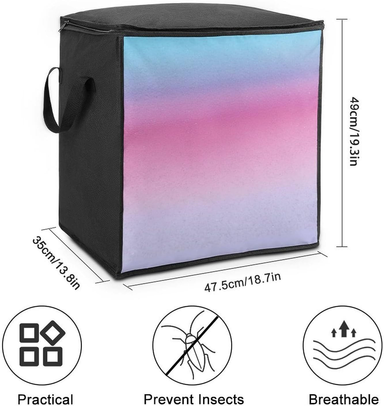 Quilt Storage Bag,Purple Pastel Colors Printed Large Foldable Storage Container Portable Travel Storage Bag for Blankets, Quilts, Clothes, Comforter, Bedding And Pillows