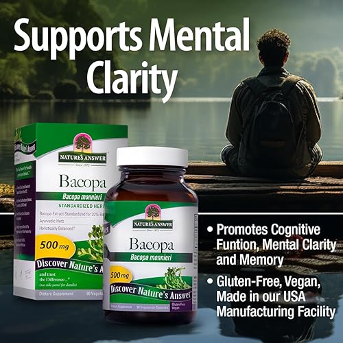 Miniatura 4 de Nature's Answer Bacopa 500mg 90 cápsulas | Promueve la función cognitiva | Apoyo de claridad mental | Sin gluten, sin OMG, vegano, sin conservantes