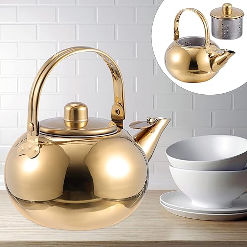 Miniatura 3 de Cabilock Tetera de acero inoxidable con infusor extraíble y filtro de boquilla de 35 onzas, cuerpo grueso para preparar té de hojas sueltas y