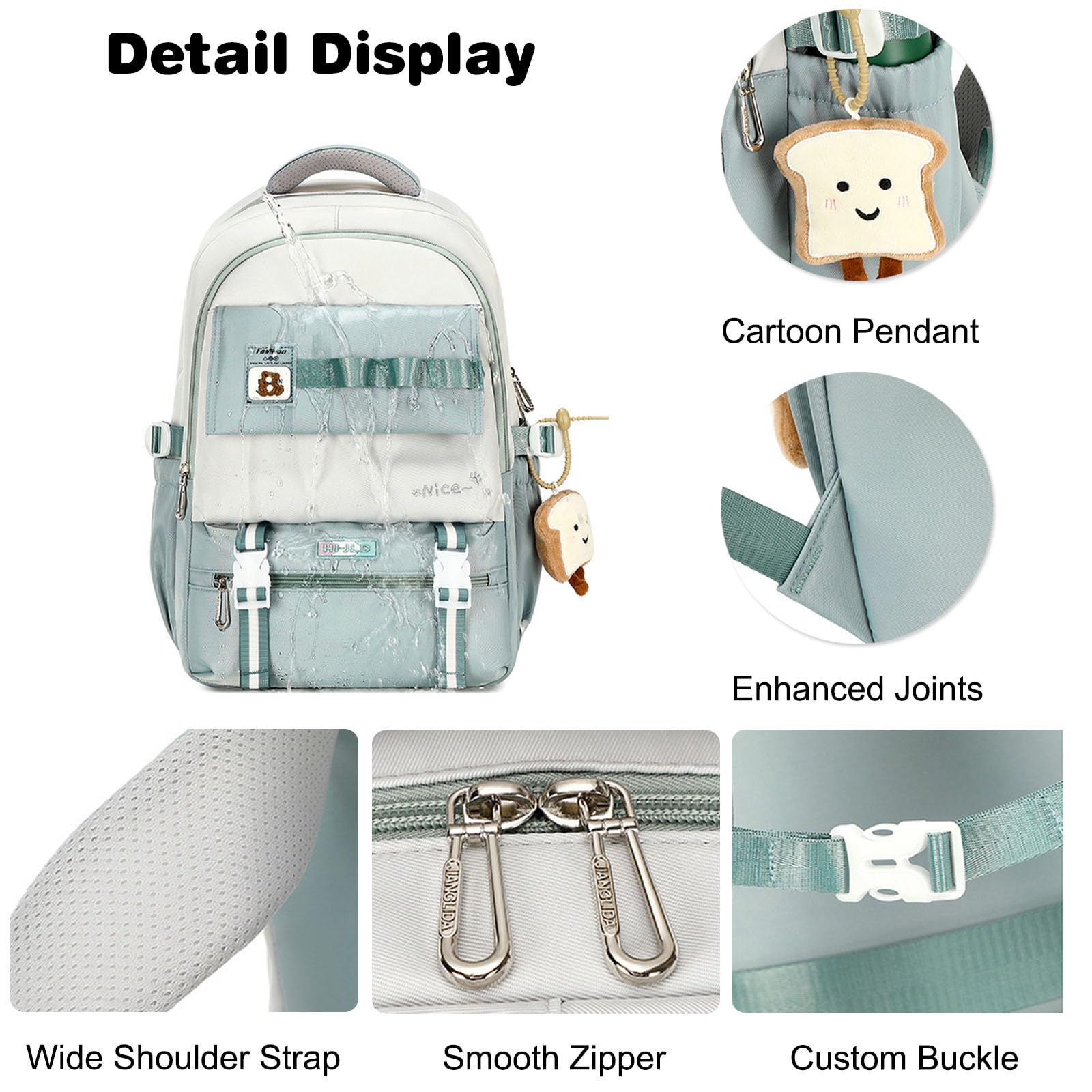 FANDARE Bolsas Escolares Mochilas Escolares con Lindo Colgante Mochila Instituto Adolescentes Mochila Chica Mochila Adolescentes Mochila Colegio Mochila Universidad Mujer Casual Daypack Azul Claro