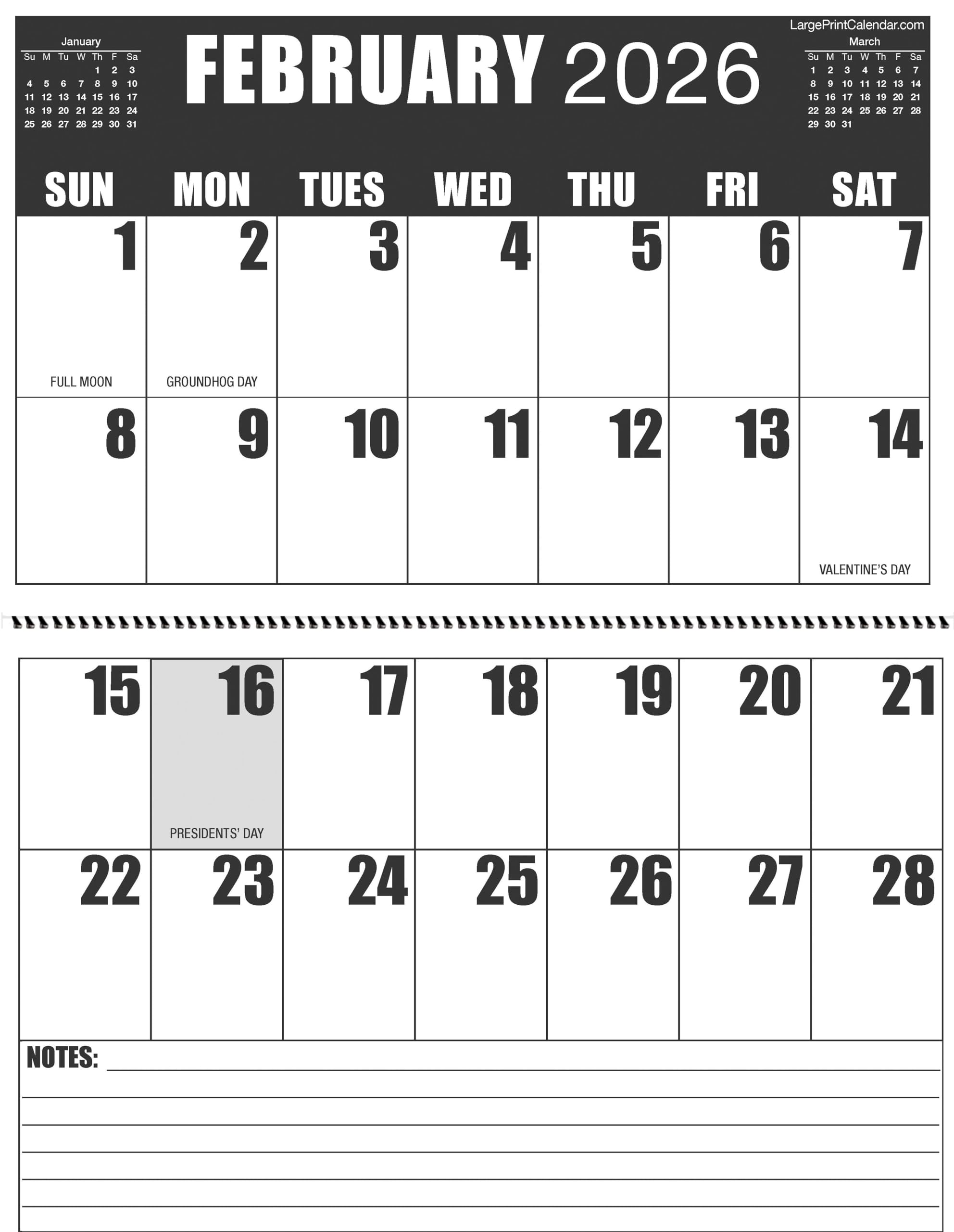 Calendario de 19 meses, junio de 2025 a diciembre de 2026 | Calendario de pared de alto contraste con impresión grande