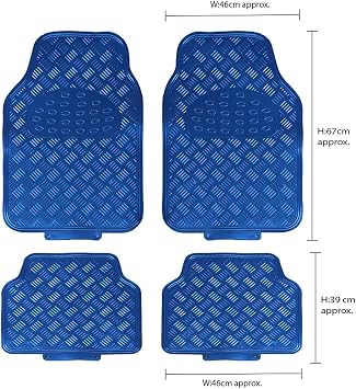 JVL Titan Car Mat Set Metallic 4-Piece Set with Rubber Backing, Blue