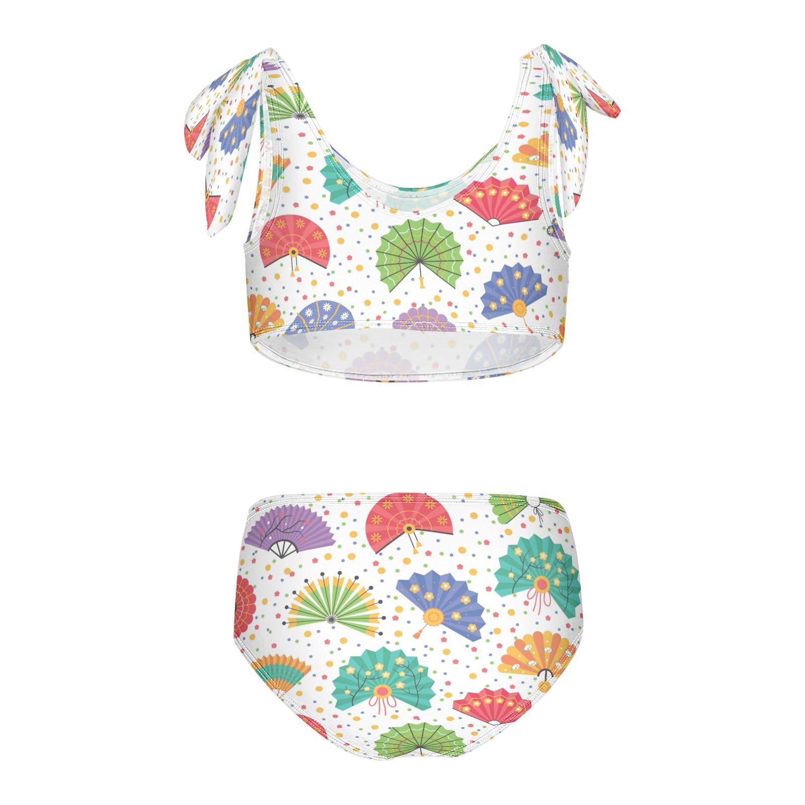 Dussdil Different Fans Flowers Stars Girls Swimsuits 2 Piece Swimwear Bikini Set Beach Bathing Suit for Summer Girl Kids 9-10T