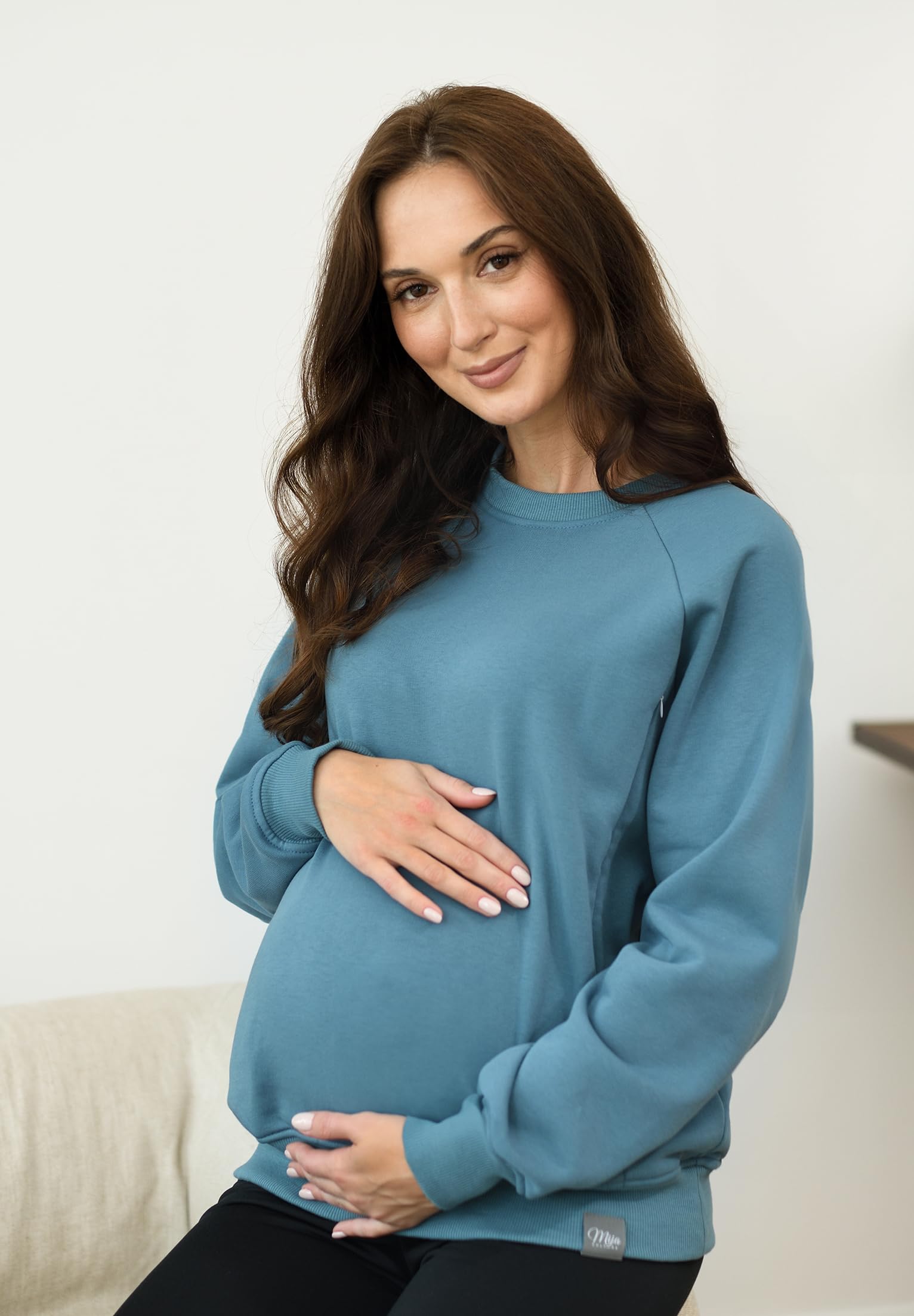 MijaCulture Moda ciążowa 2 w 1 sweter do karmienia i sweter ciążowy sweter do karmienia Olivia M019 (DE/NL/SE/PL, alfanumeryczny, L, XL, regularny, niebieski)