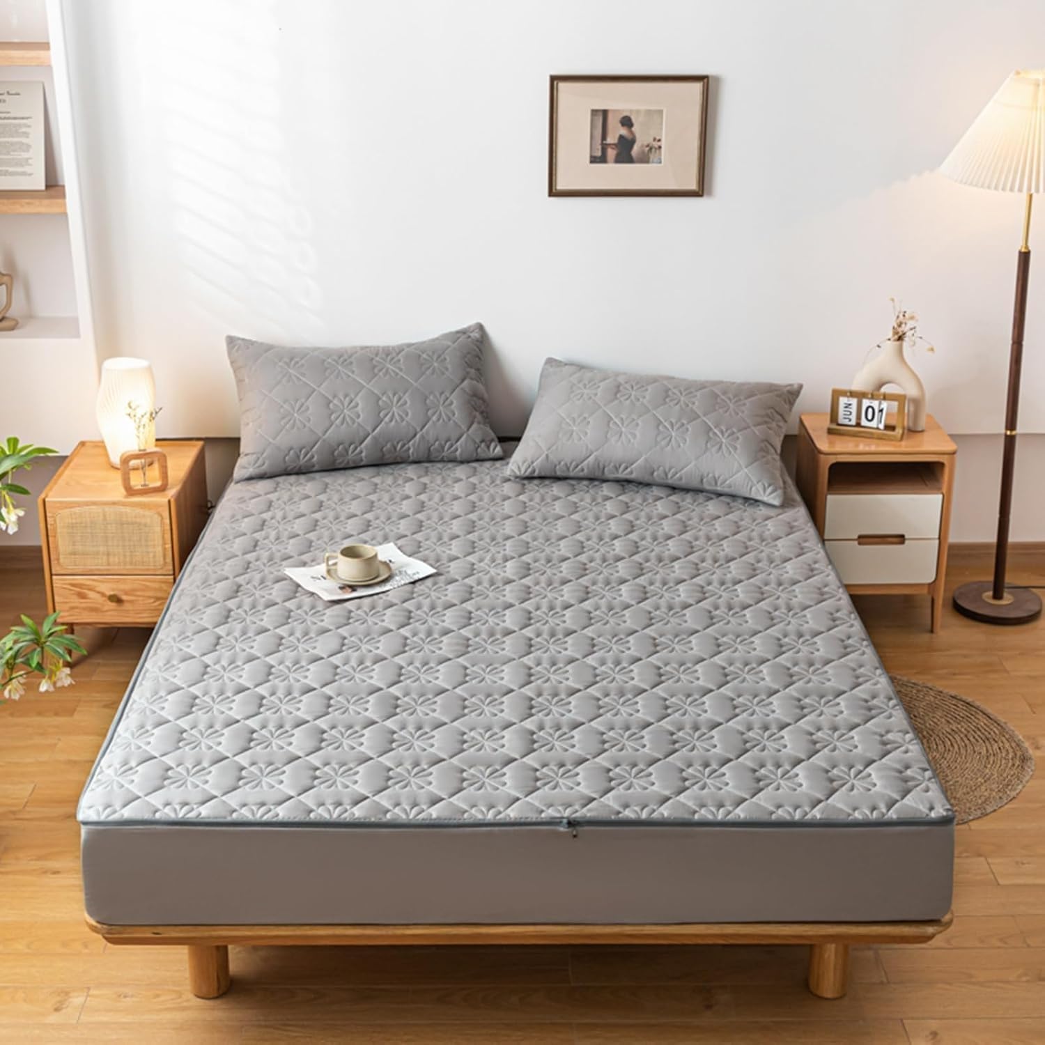 Matratzenschoner mit Reißverschluss 180x200 90 x 200 200x200 Boxspringbett, Anpassbare Größe, Warm und Bequem, Extra Weicher Matratzenbezug(Grau,140x200+25cm)