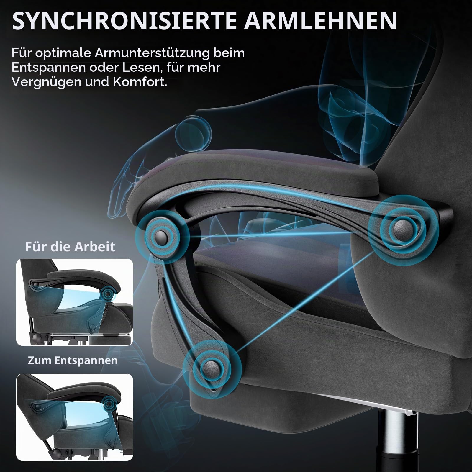 Verdego Gaming Stuhl Ergonomisch, Gaming Chair mit Massagefunktion, Fußstütze, Gamingstuhl Samt, Höhenverstellbar, Gamer Stuhl Verstellbare Rückenlehne 90-125°, Linkage Armlehnen (Schwarz)