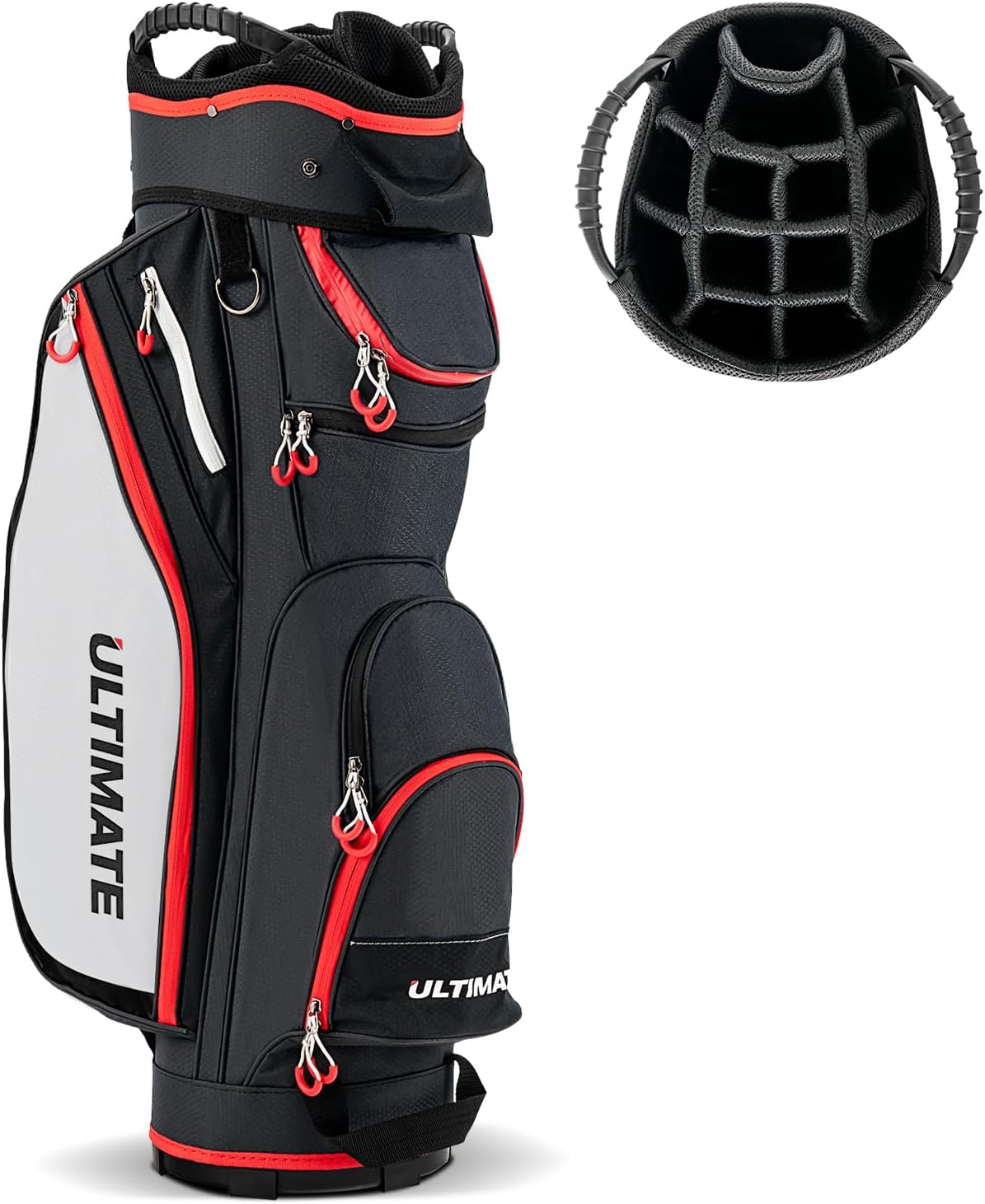 ULTIMATE Golf Cart Bag, 14 Way Top Dividers Golf Carry Bag w/Pockets & Umbrella Holder, Portable Golf Club Bag w/Soft Shoulder Strap & Rain Hood, Lightweight Golf Bag for Women & Men