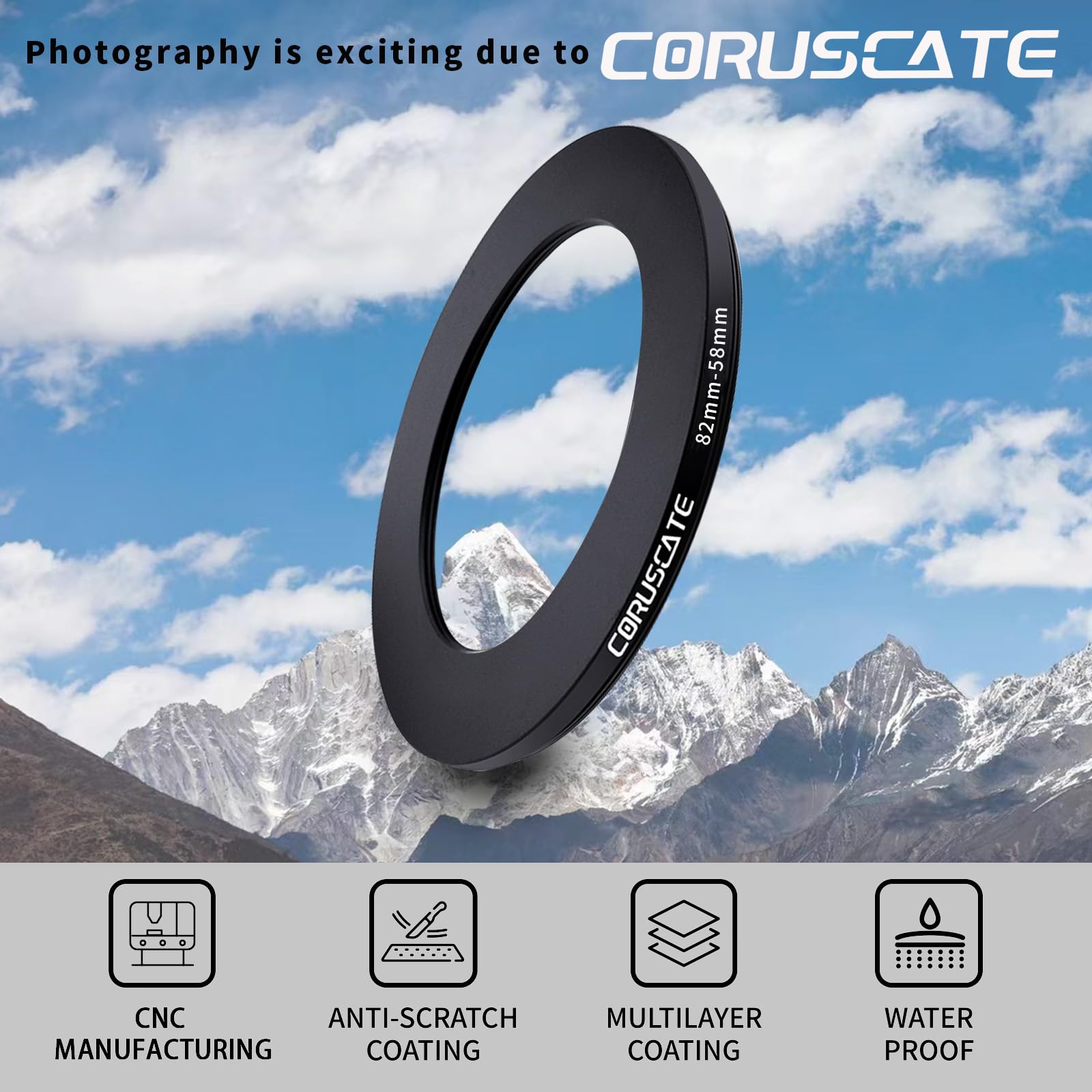 82mm to 58mm Camera Filter Adapter Ring,82mm-58mm Lens Adapter Metal Filter Rings Compatible All 82mm Size Lens and 58mm Thread Size Camera Accessory+1pcs Lens Cleaning Cloth.