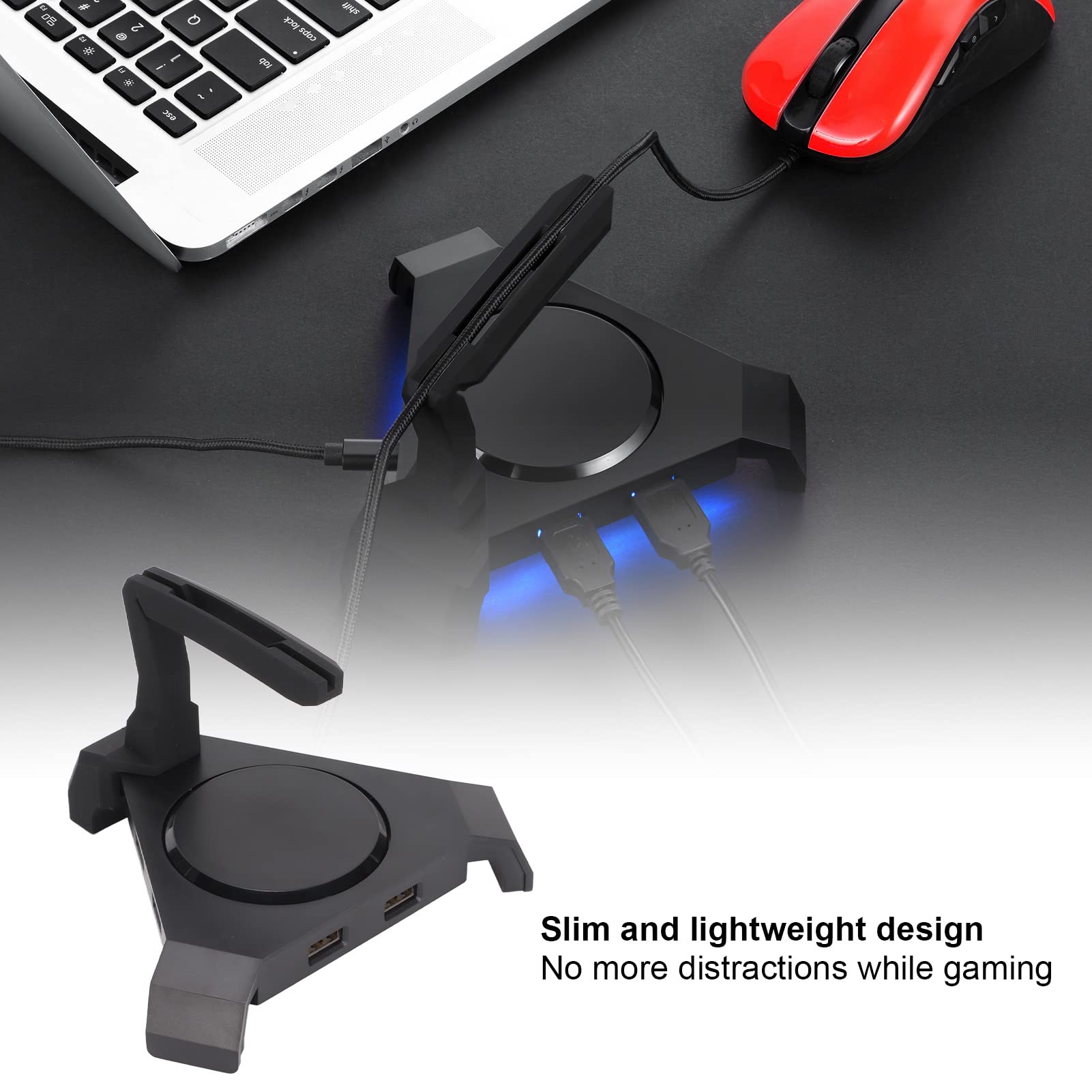 Uchwyt Na Kabel Bungee Do Myszy Do Gier Vomeko Pro, Uchwyt Na Przewód Bungee Do Myszy Do Gier LED Z 4-portowym Koncentratorem USB Większa Dokładność W Grach Rywalizacyjnych