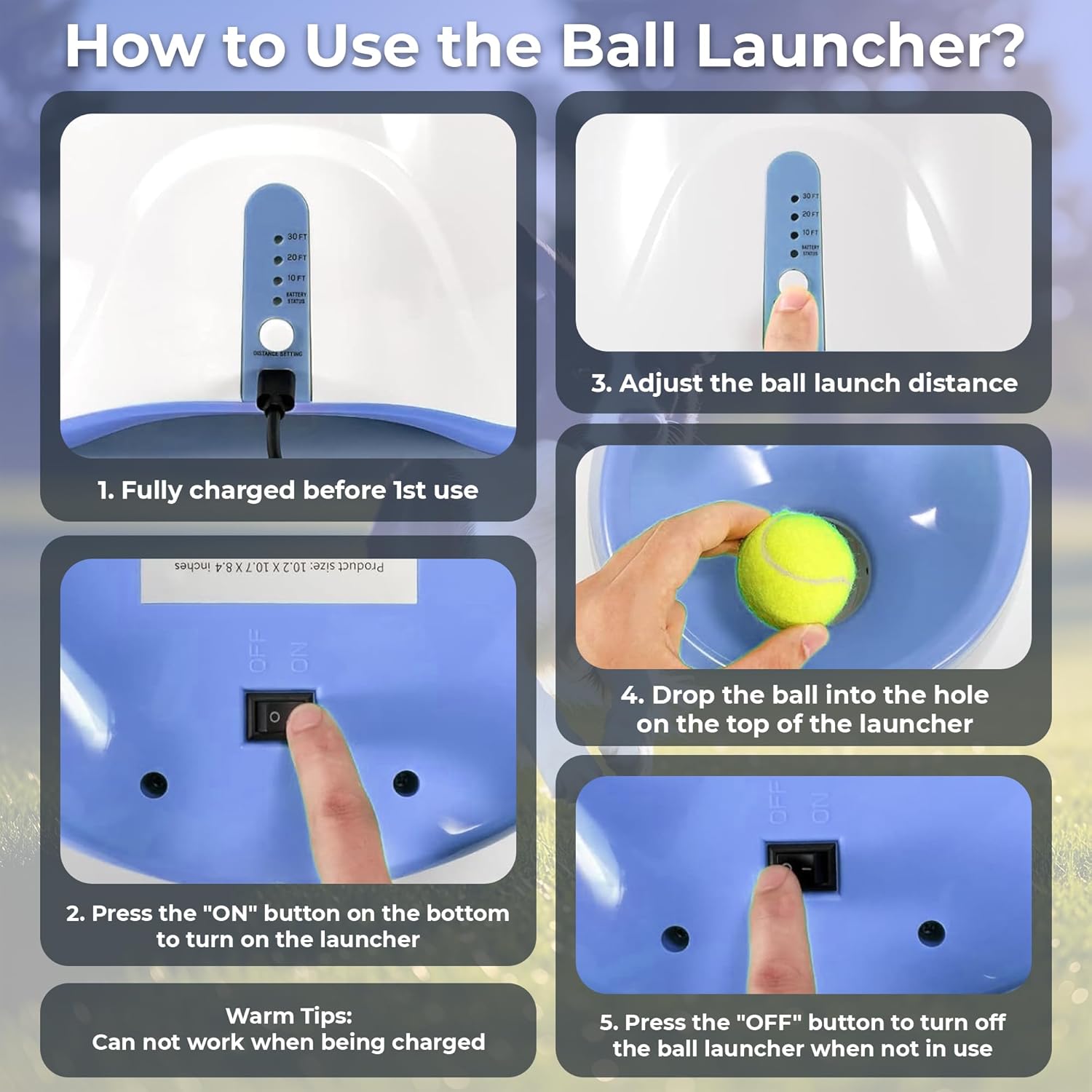 Automatic Ball Launcher for Dogs with 10 Tennis Balls (2 inch), Dog Ball Launcher with 3 Range Modes (10/20/30ft), Rechargeable Dog Balls Thrower for Small-Medium Dogs,Indoor/Outdoor Pet Fetch Machine