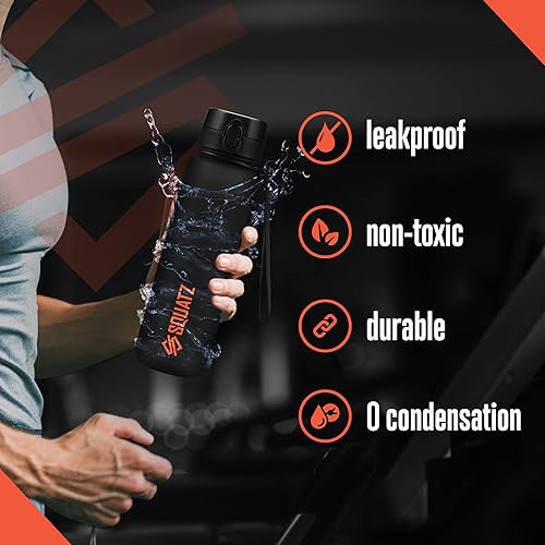 Miniatura 5 de SQUATZ Botella de agua esmerilada de la serie Poseidon de 34 onzas botella de gimnasio de boca ancha de alta calidad con filtro infusor de frutas