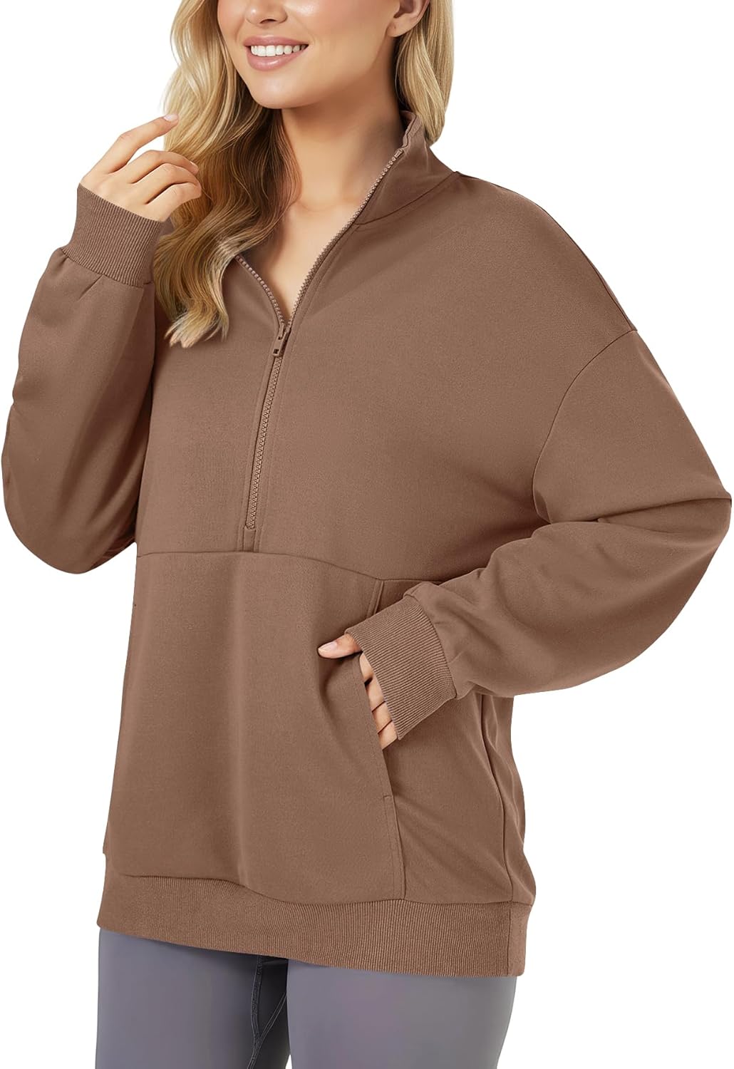LYANER Women's Half Zip Long Sleeve Hoodies Sweatshirt with Pockets Pullover Top - Image 2