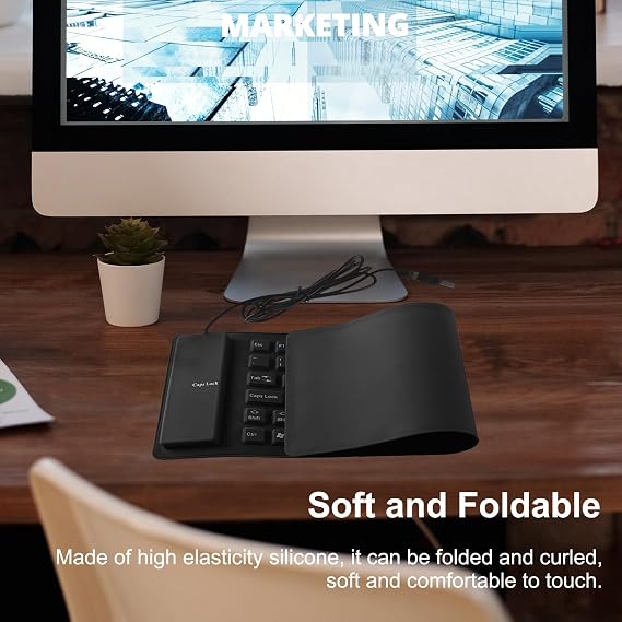 Folding Silicone Keyboard - Wired, Pocket Size, Slim, Flexible, Roll-up, USB, Waterproof, Dustproof, Travel Portable, 85 Keys, Soft Touch for Laptop, PC, Desktop, Tablet, Notebook (Black)