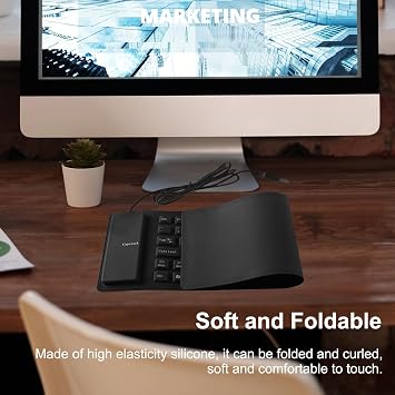 Folding Silicone Keyboard - Wired, Pocket Size, Slim, Flexible, Roll-up, USB, Waterproof, Dustproof, Travel Portable, 85 Keys, Soft Touch for Laptop, PC, Desktop, Tablet, Notebook (Black)