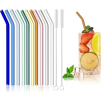 Reusable Glass Straws 200 mm with 2 Cleaning Brushes Pack of 10